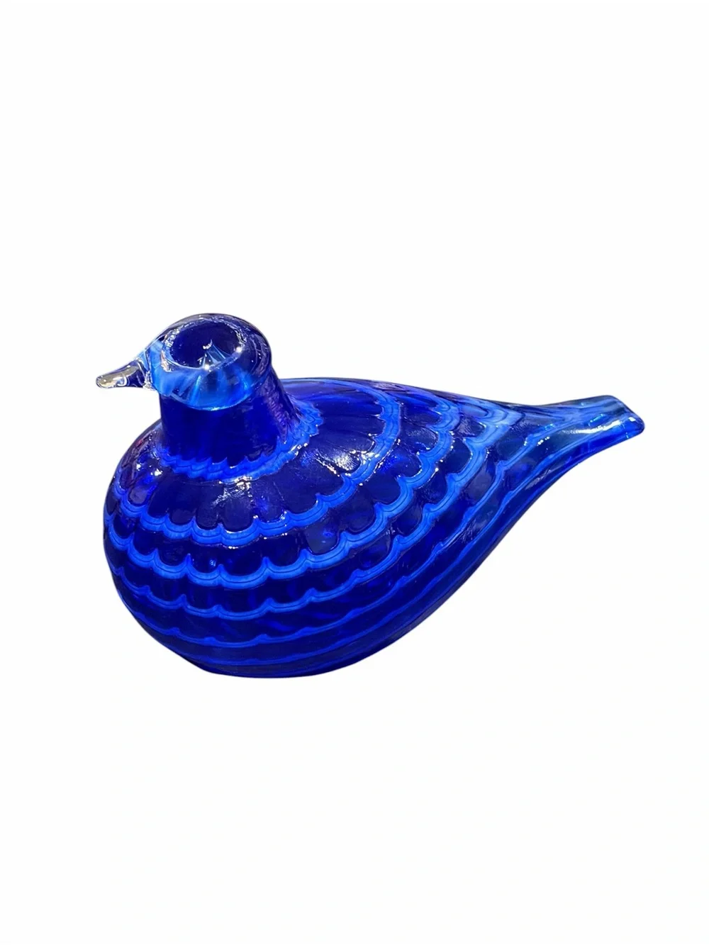 Signed Blue Art Glass Bird Figurine Hand Blown Paperweight Sculpture